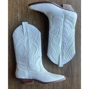 Circle S White Leather Western Cowboy Boots Women’s Pointed Toe Pull On